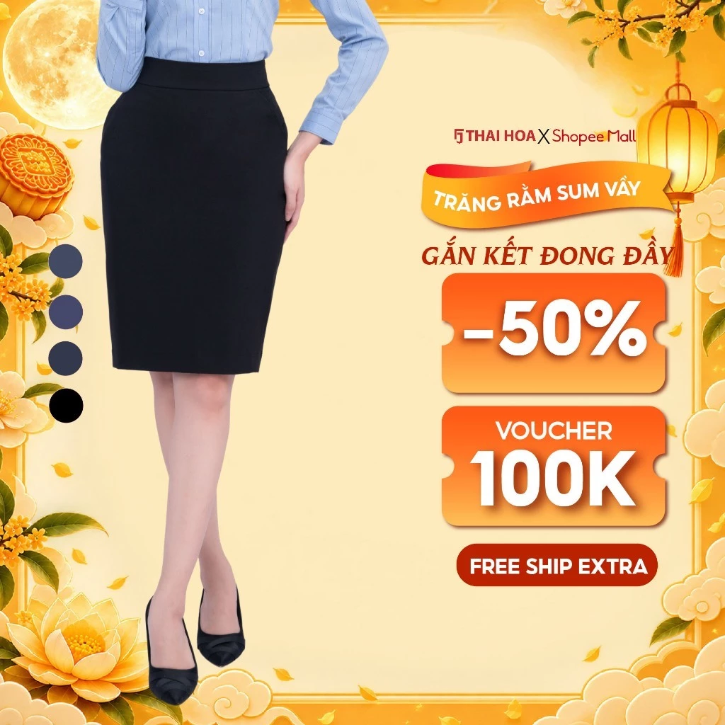 Chân váy nữ bút chì R01 chất liệu cotton tự nhiên các màu dáng dài, dáng ngắn 1 lớp Thái Hòa