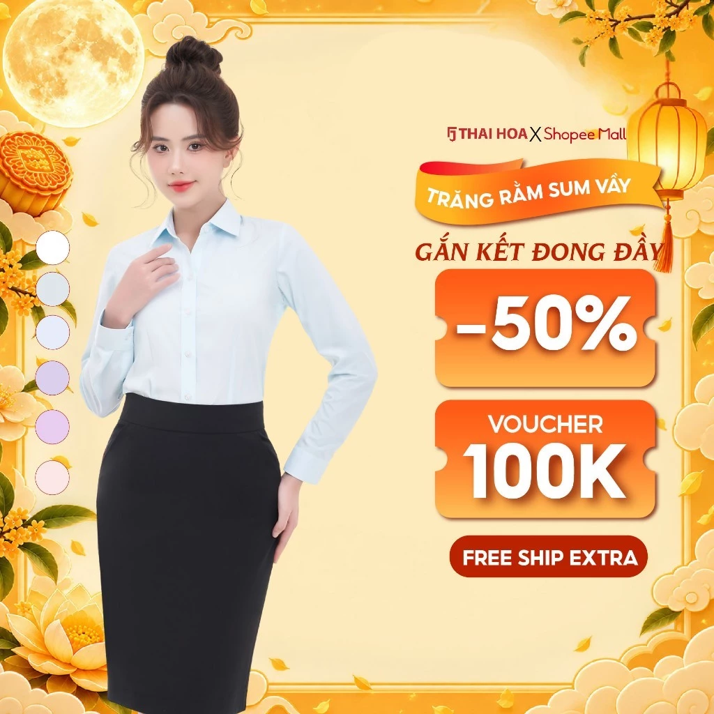 Áo sơ mi nữ dài tay R04 chất liệu cotton kẻ tăm form ôm nhiều màu Thái Hòa