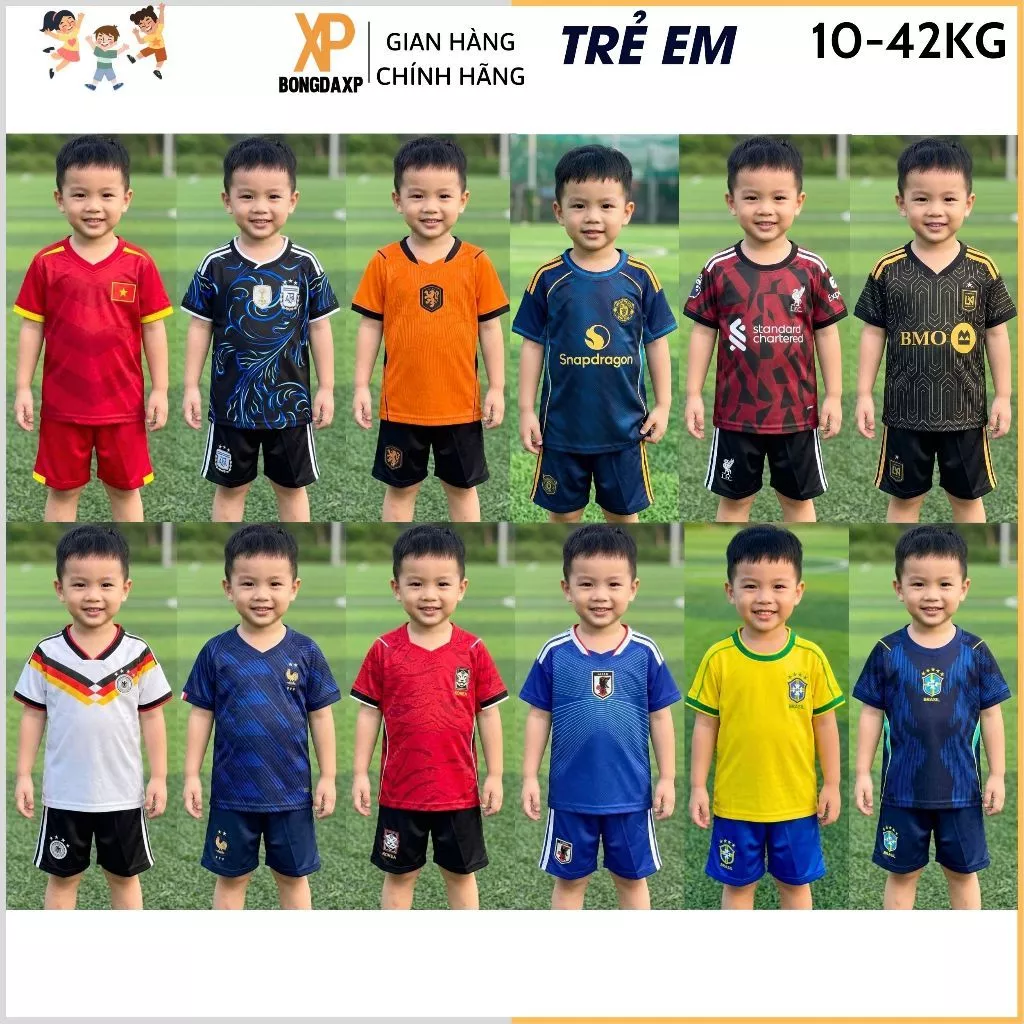 Quần Áo Đá Bóng Trẻ Em Đội Tuyển Quốc Gia, Đồ Đá Banh Cho Bé Vải Thun Lạnh Cao Cấp