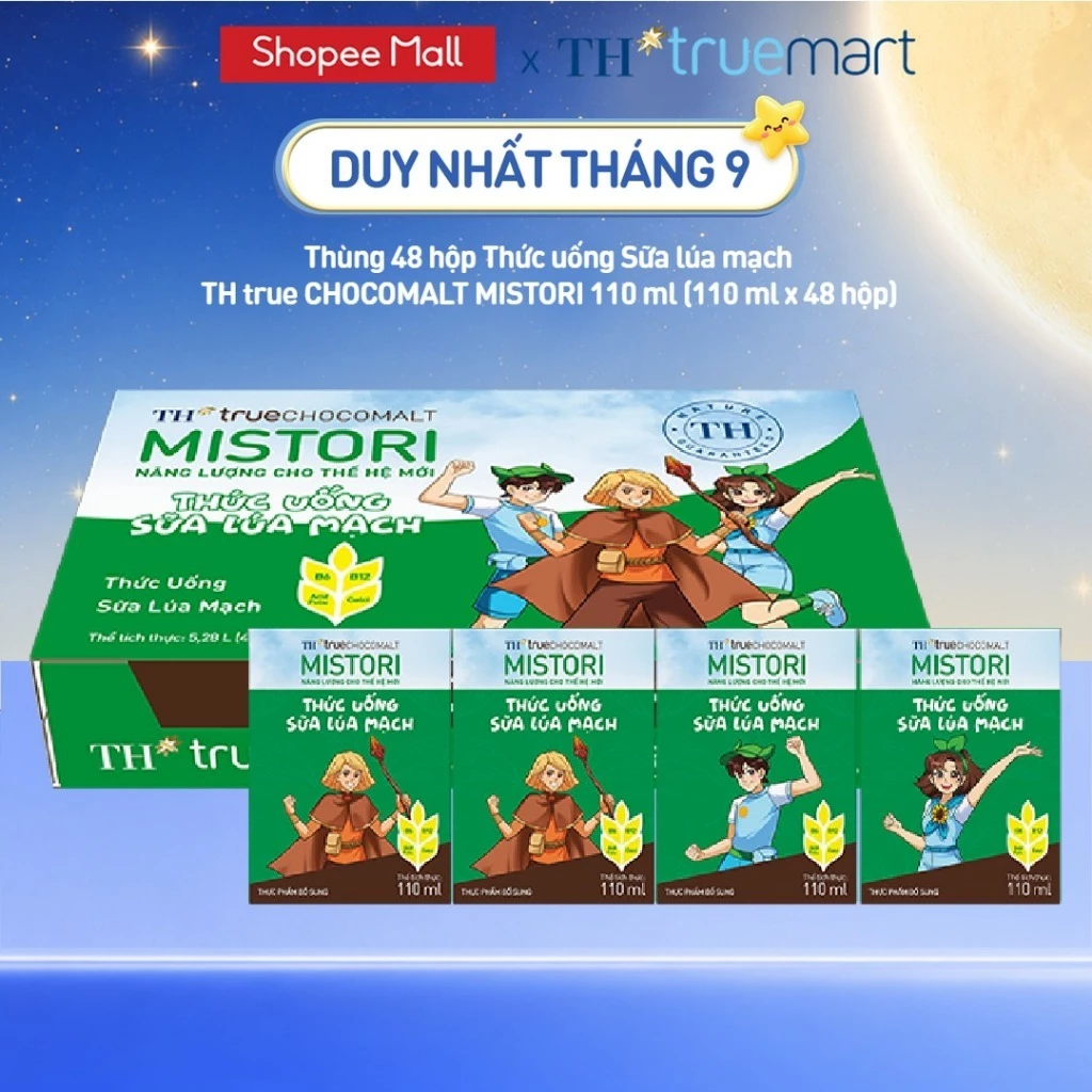 [Livestream] Thùng thức uống sữa lúa mạch TH true CHOCOMALT MISTORI 110ml (48 Hộp)