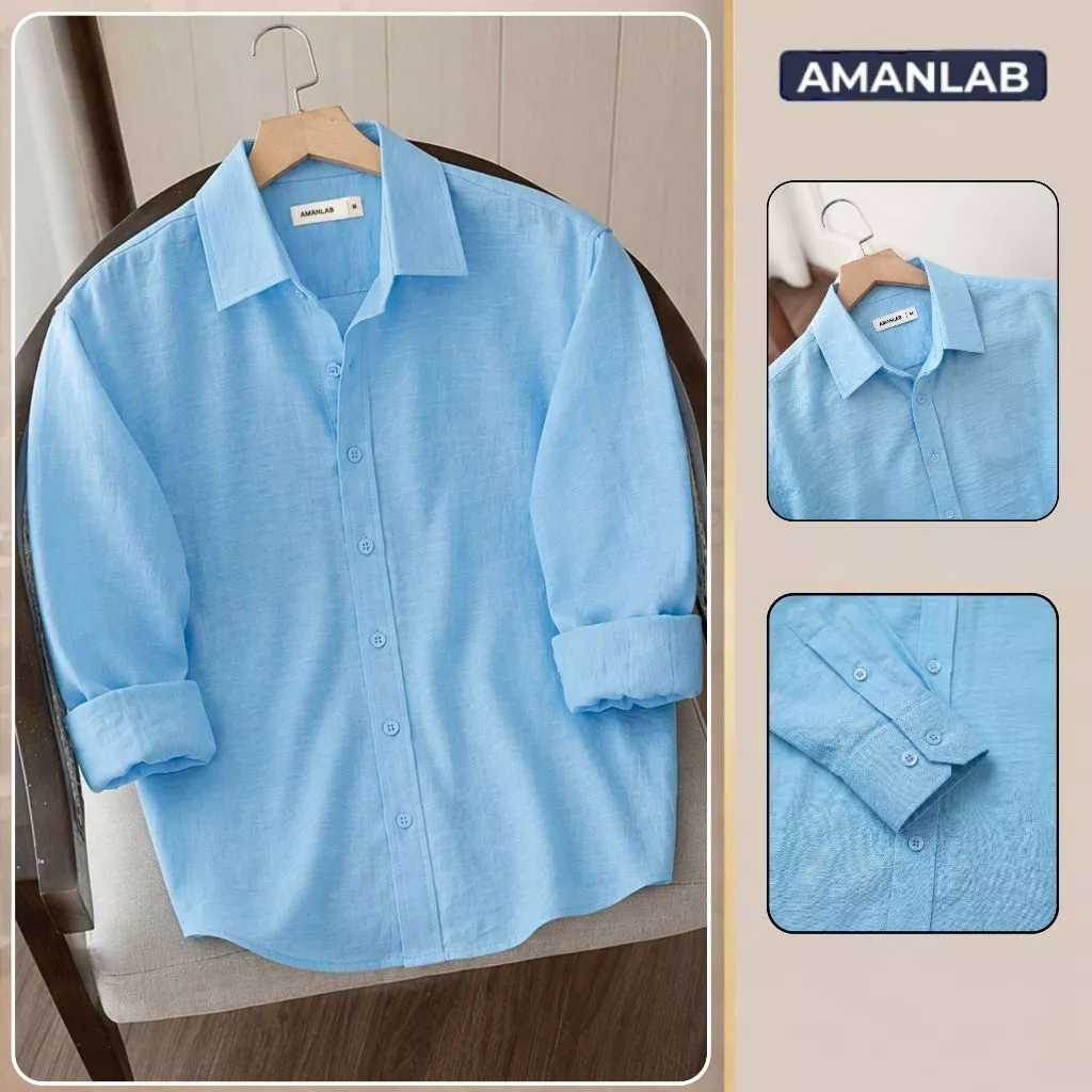 [DEAL MỞ BÁN] Áo sơ mi dài tay chất vải linen,thoáng mát,form regular thoải mái BLUE NUAGE AMANLAB