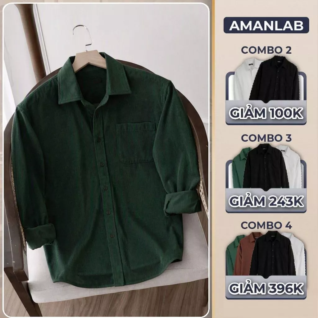 [DEAL MỞ BÁN] Áo sơ mi nam dài tay, form regular thoải mái, chất vải nhung tăm VELVET AUTUMN AMANLAB