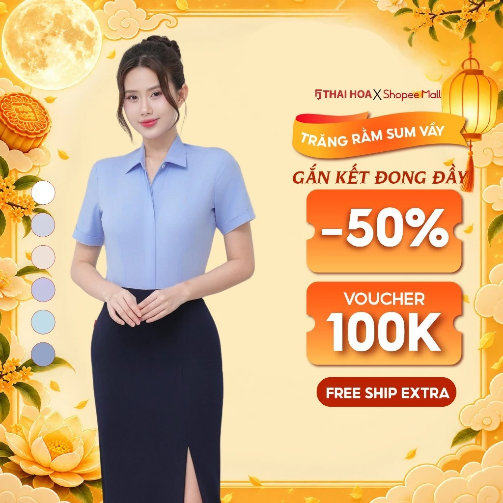 Áo sơ mi nữ trơn 218 chất liệu sợi tre ngắn tay cao cấp áp dụng công nghệ mới Thái Hoà