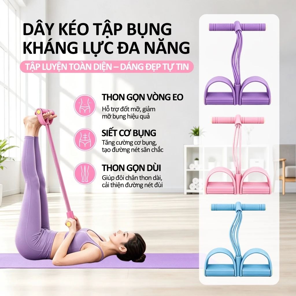 Dây Kháng Lực 6 Ống Có Bàn Đạp Chân Dây Tập Gập Bụng Yoga Đàn Hồi Dụng Cụ Tập Thể Dục Tại Nhà