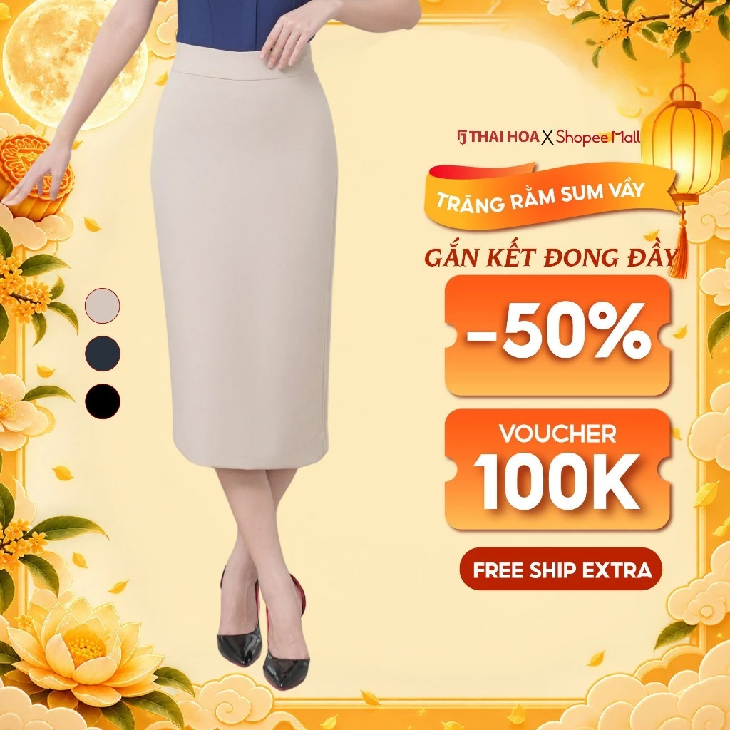 Chân váy nữ dáng dài 289 chất liệu modal dáng bút chì vải trơn kiểu dáng công sở Thái Hòa