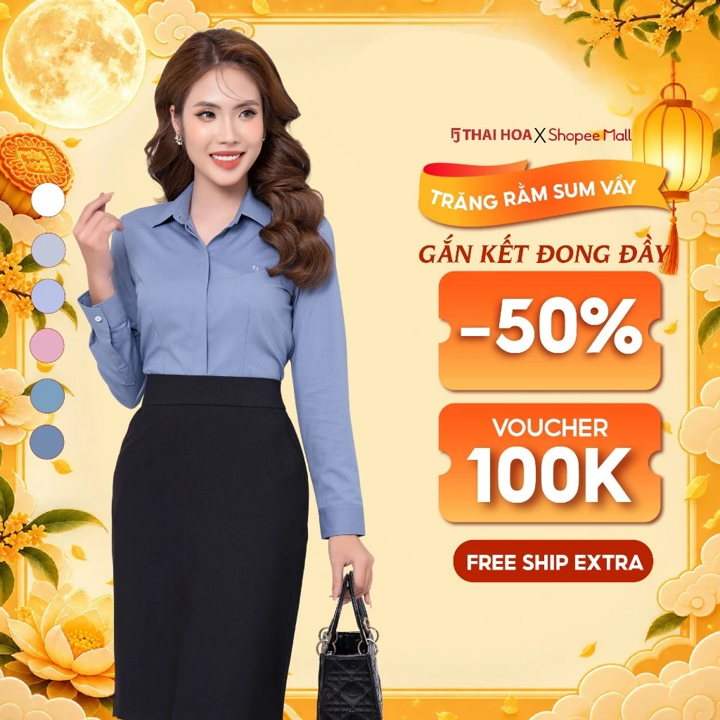 Áo sơ mi nữ 220 chất liệu Ngải cứu dệt sọc chìm form ôm cao cấp Thái Hòa