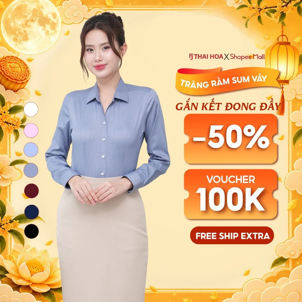 Áo sơ mi dài tay R10 chất liệu sợi tre vải trơn form ôm nhiều màu Thái Hòa