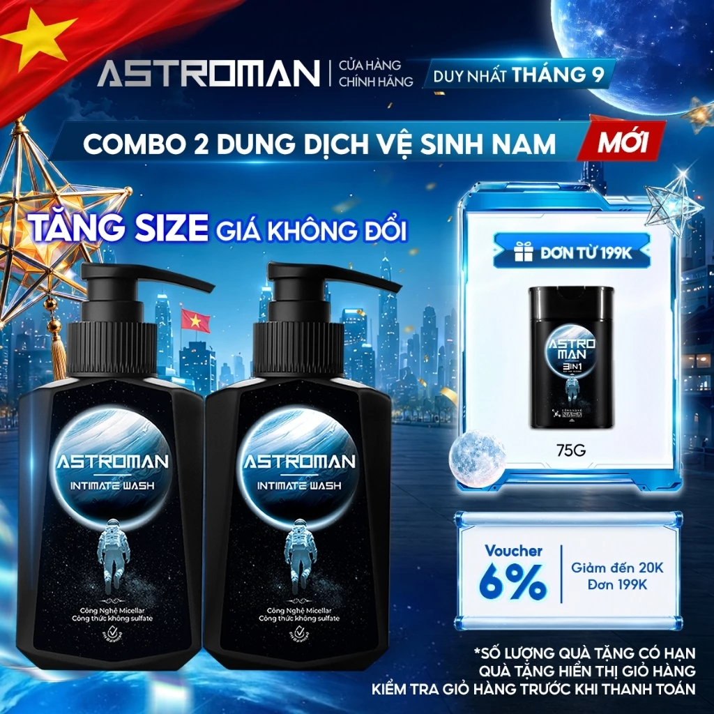 Combo 2 Dung Dịch Vệ Sinh Nam Giới ASTROMAN 120MLx2 Kháng Khuẩn, Dịu Nhẹ Cho Da