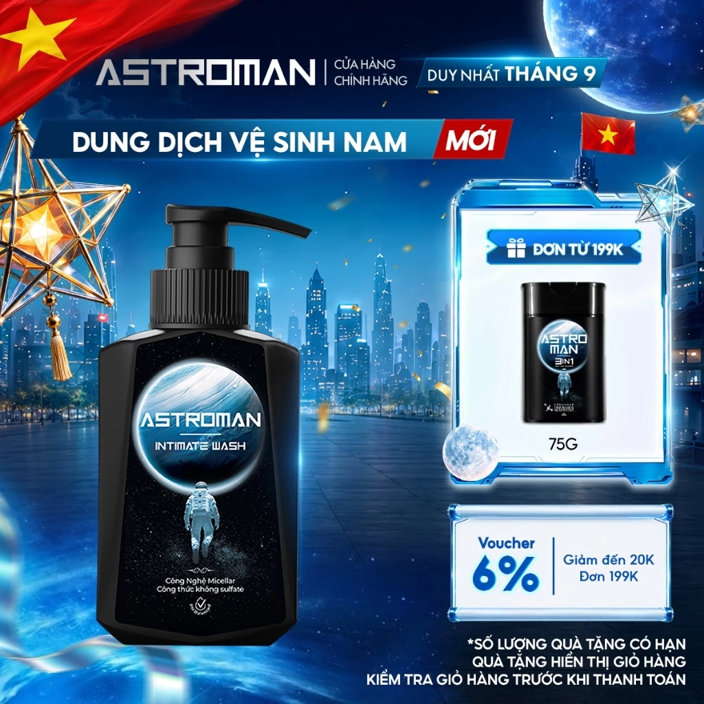 Dung Dịch Vệ Sinh Nam Giới ASTROMAN 120ML Dịu Nhẹ, Kháng Khuẩn, Mùi Hương Nhẹ Nhàng