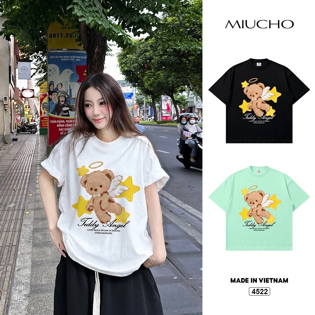 Áo thun nữ boxy Miucho gấu Teddy Hàn Quốc 4522