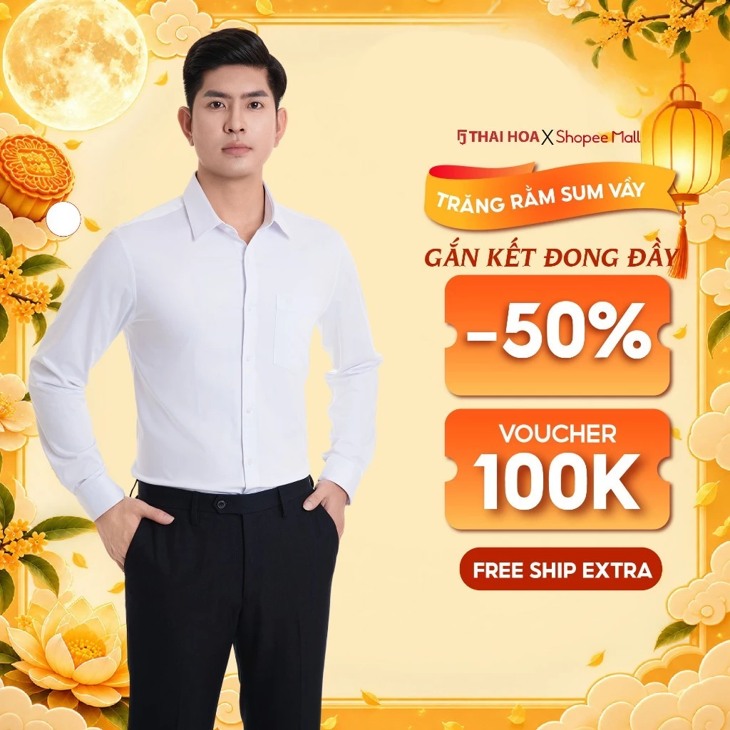 Áo sơ mi nam 995 dài tay sợi cotton trơn công sở form đẹp Thái Hoà