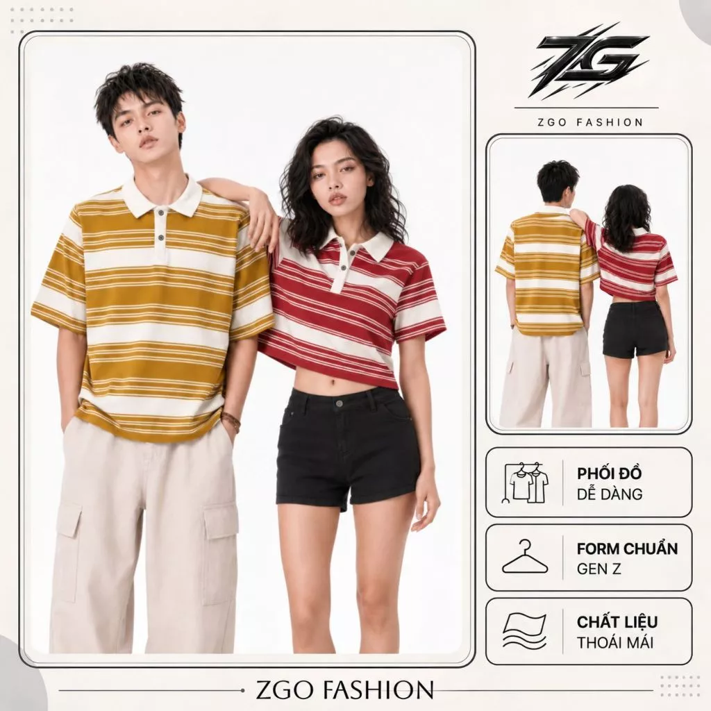Áo Polo Nam Nữ ZGO Sọc Ngang Form Unisex Chất Cotton Mềm Mát AZG42