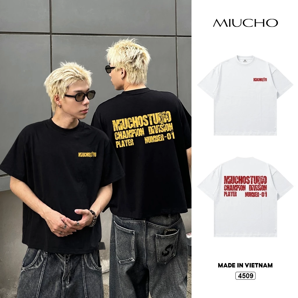 Áo thun nữ boxy Miucho đường phố in typography 4509