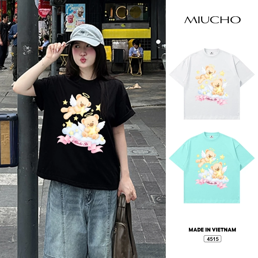 Áo thun nữ boxy Miucho teddy dễ thương artwork 4515