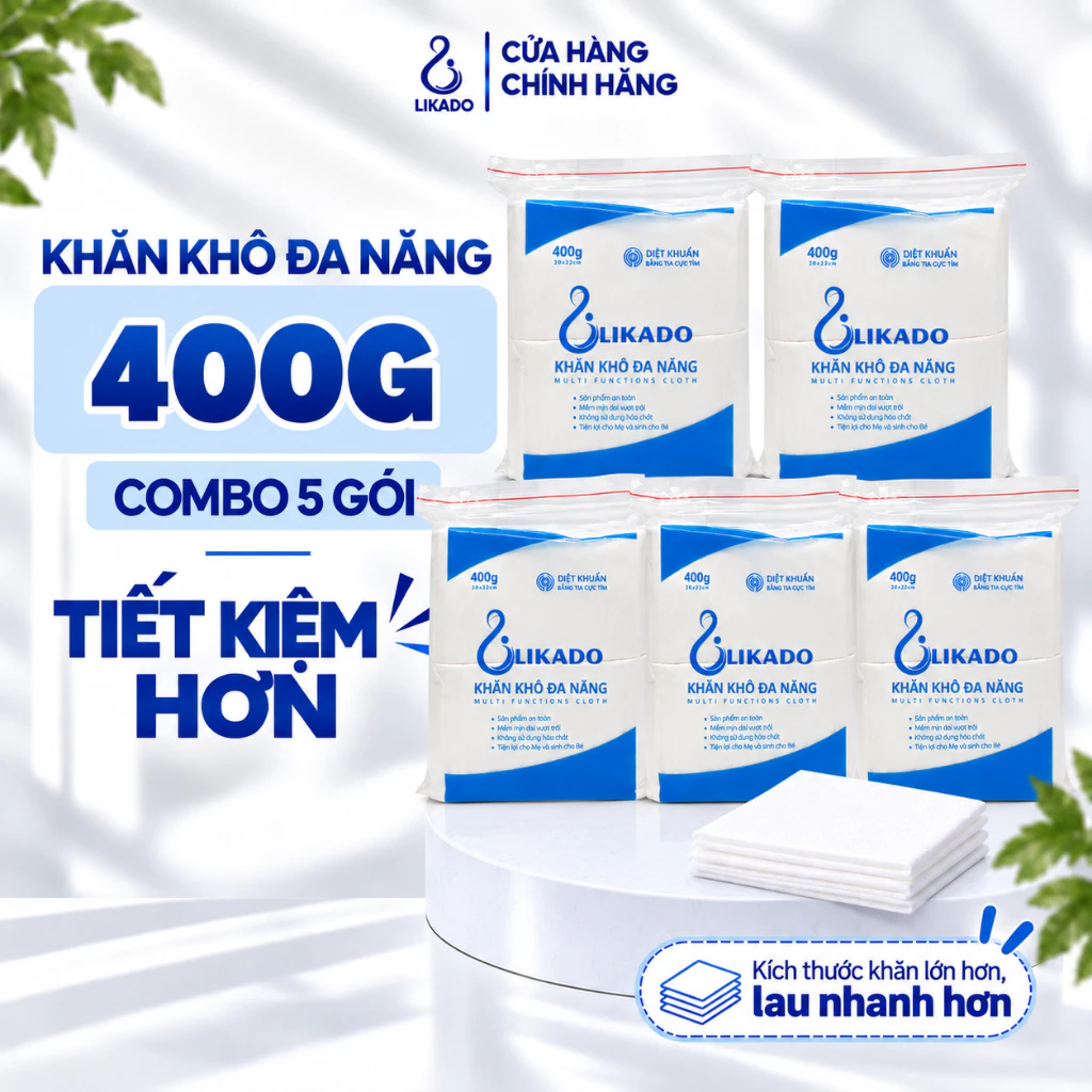 Khăn khô đa năng cho bé Likado 400g kích thước (20x22)  (SET 5 GÓI)