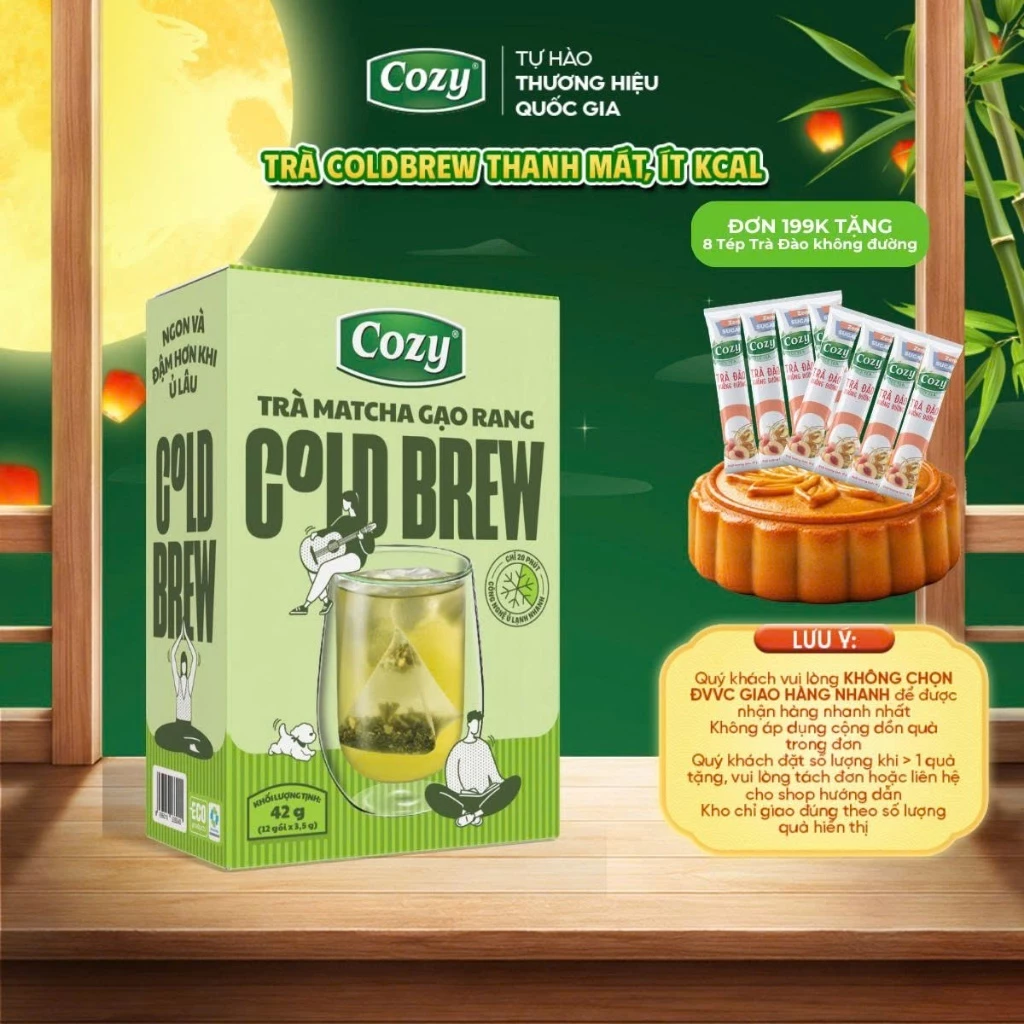 Trà ColdBrew Ủ Lạnh Matcha Gạo Rang Cozy, Công Nghệ Ủ Lạnh 20 Phút, Vị Trà Đậm, Ngọt Bùi, Không Đắng Chát