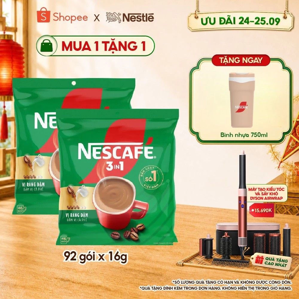 Combo 2 Bịch Cà phê Hòa tan NESCAFÉ VỊ RANG ĐẬM 46 gói Đậm Thơm Hoàn Hảo