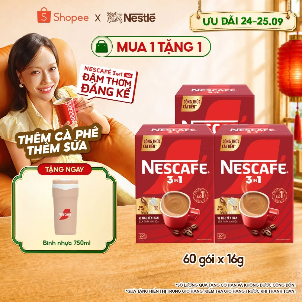 [CÔNG THỨC CẢI TIẾN] Combo 3 hộp Cà phê Hòa tan NESCAFÉ VỊ NGUYÊN BẢN 20 gói - Đậm thơm hài hòa