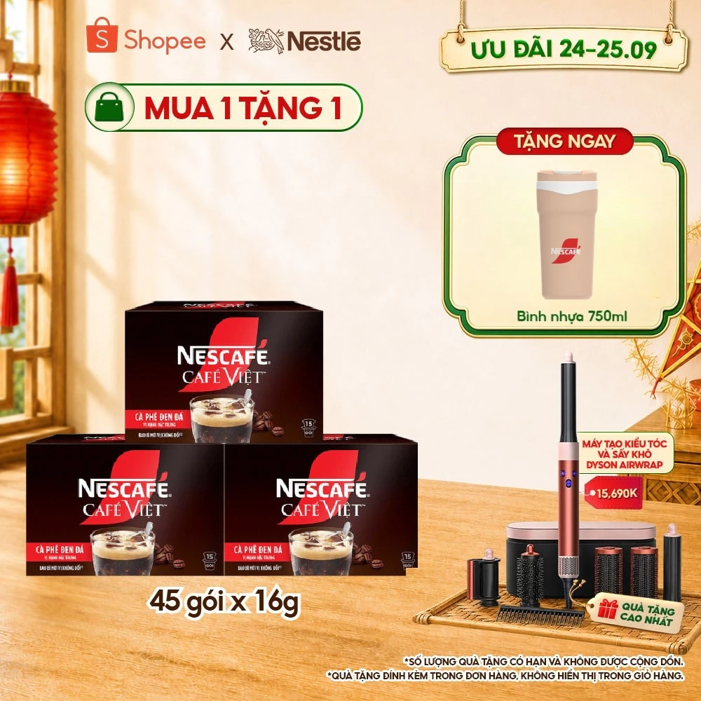 Combo 3 Hộp Cà phê Hòa tan NESCAFÉ CAFÉ VIỆT 15 gói Vị Mạnh đặc trưng