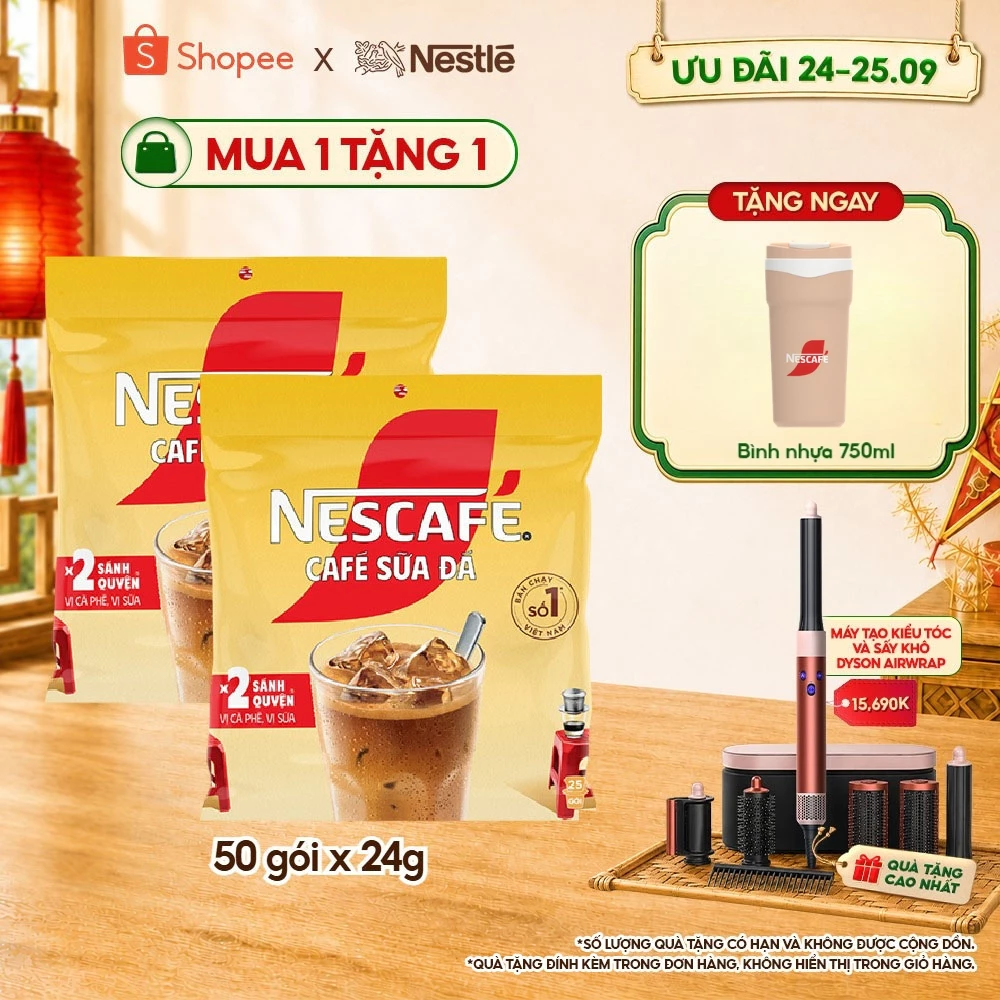 Combo 2 Bịch Cà phê Hòa tan NESCAFÉ CAFÉ SỮA ĐÁ 25 gói Gấp đôi sánh quyện