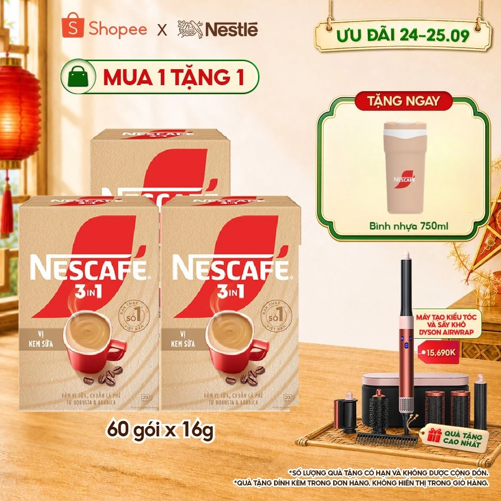 Combo 3 Hộp Cà phê hòa tan NESCAFÉ 3IN1 VỊ KEM SỮA 20 gói ĐẬM VỊ SỮA, CHUẨN CÀ PHÊ