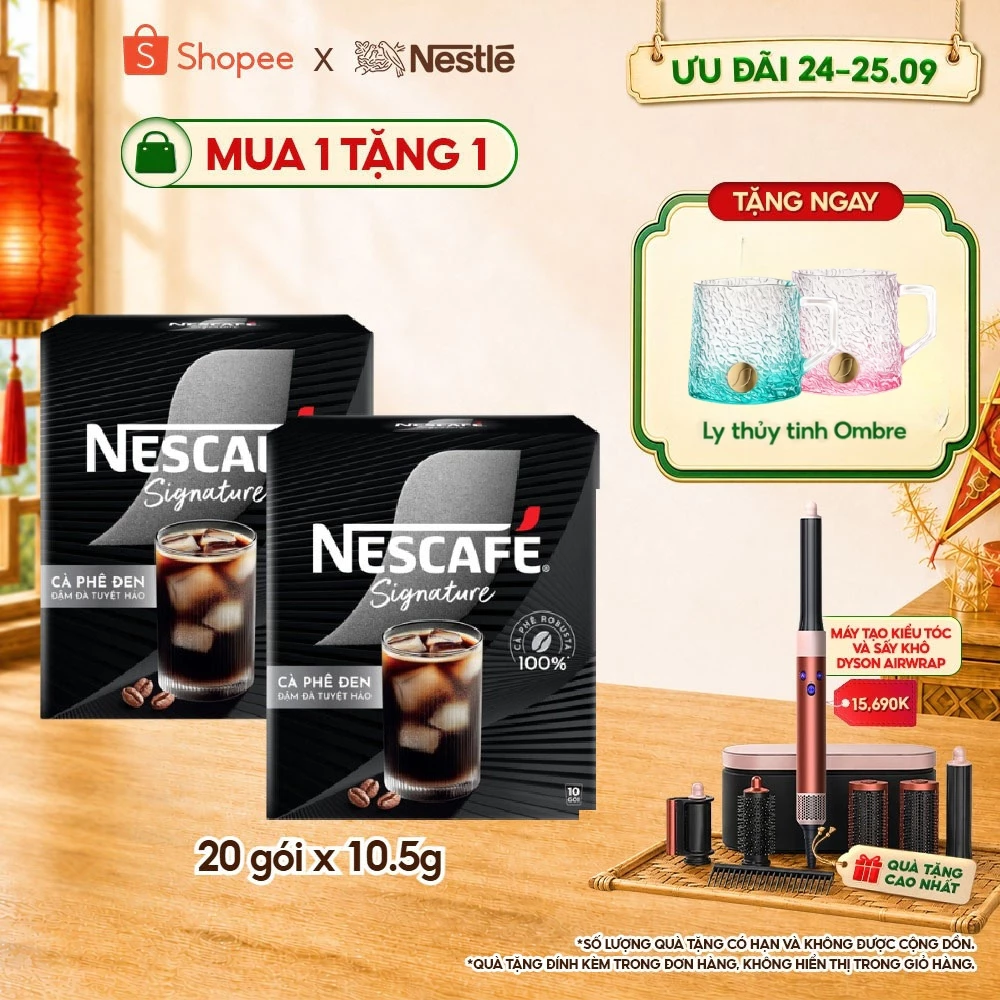 Combo 2 hộp Cà phê đen hòa tan NESCAFÉ Signature Hộp 10 gói ĐẬM ĐÀ TUYỆT HẢO