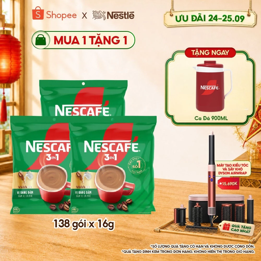 Combo 3 Bịch Cà phê Hòa tan NESCAFÉ VỊ RANG ĐẬM 46 gói Đậm Thơm Hoàn Hảo
