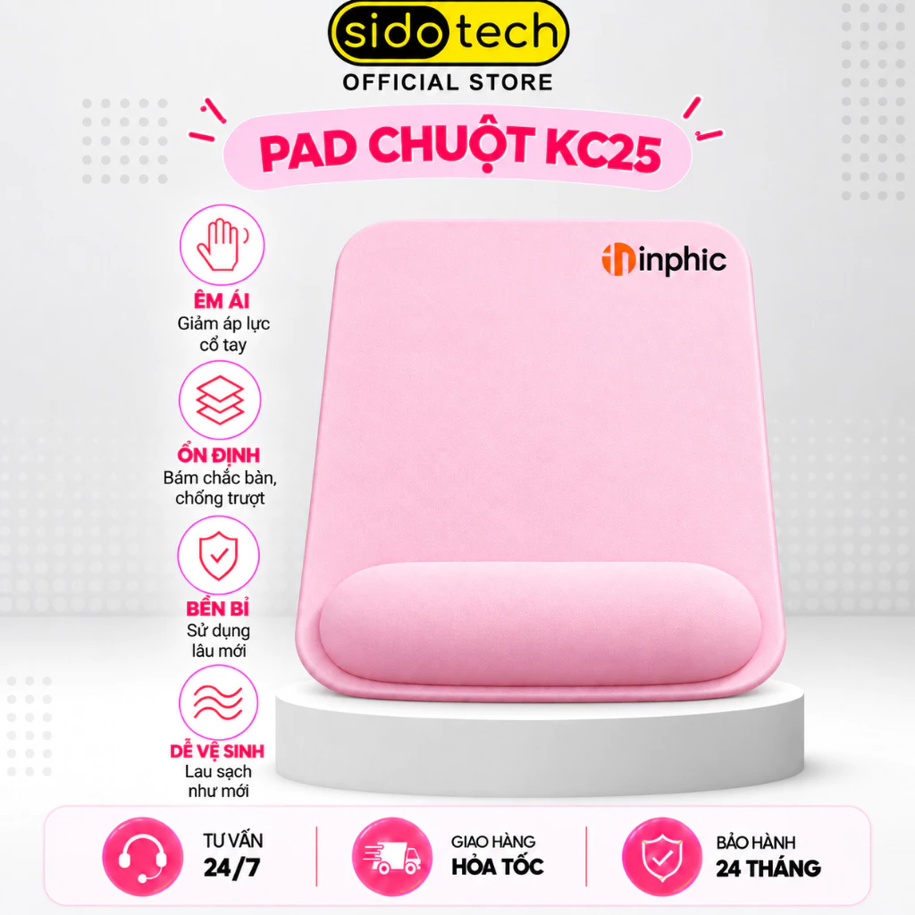 Lót chuột kê tay pad đệm tay SIDOTECH INPHIC KC25 hồng trà cute văn phòng êm ái chống mỏi cổ tay đệm không trượt