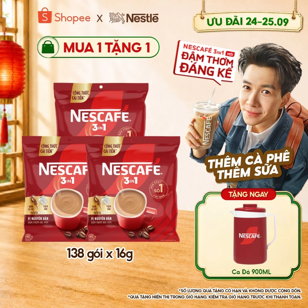 [CÔNG THỨC CẢI TIẾN] Combo 3 Bịch Cà phê Hòa tan NESCAFÉ VỊ NGUYÊN BẢN 46 gói - Đậm thơm hài hòa