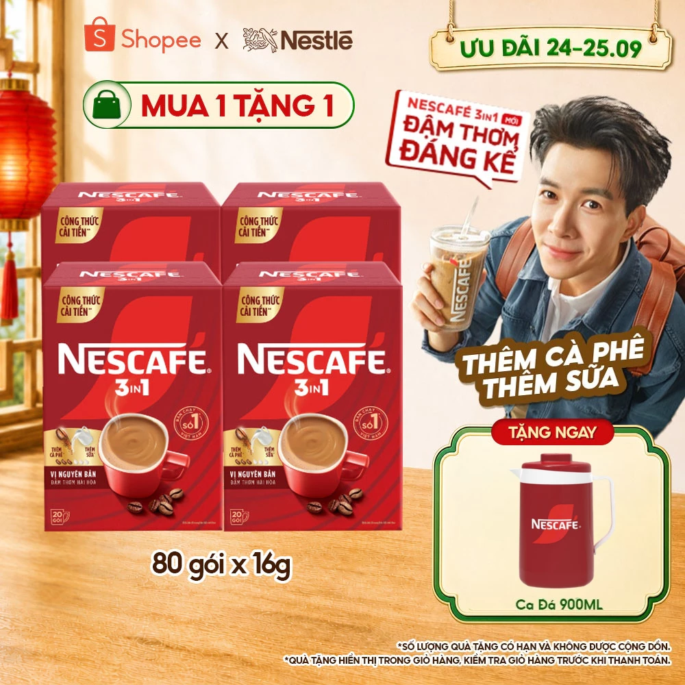 [CÔNG THỨC CẢI TIẾN] Combo 4 hộp Cà phê Hòa tan NESCAFÉ VỊ NGUYÊN BẢN 20 gói - Đậm thơm hài hòa