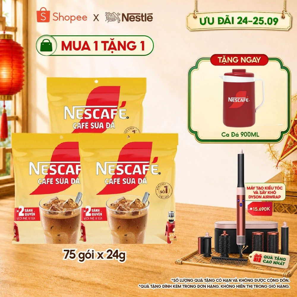 Combo 3 Bịch Cà phê Hòa tan NESCAFÉ CAFÉ SỮA ĐÁ 25 gói Gấp đôi sánh quyện