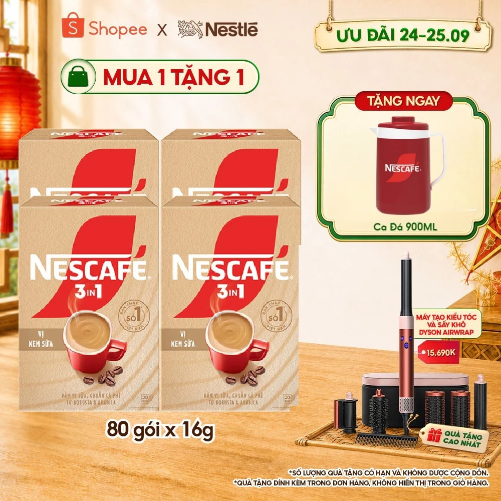 Combo 4 Hộp Cà phê hòa tan NESCAFÉ 3IN1 VỊ KEM SỮA 20 gói ĐẬM VỊ SỮA, CHUẨN CÀ PHÊ