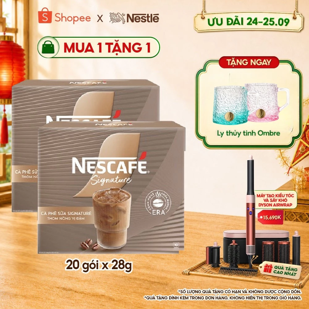 Combo 2 hộp Cà phê sữa NESCAFÉ Signature Hộp 10 gói THƠM NỒNG VỊ ĐẬM