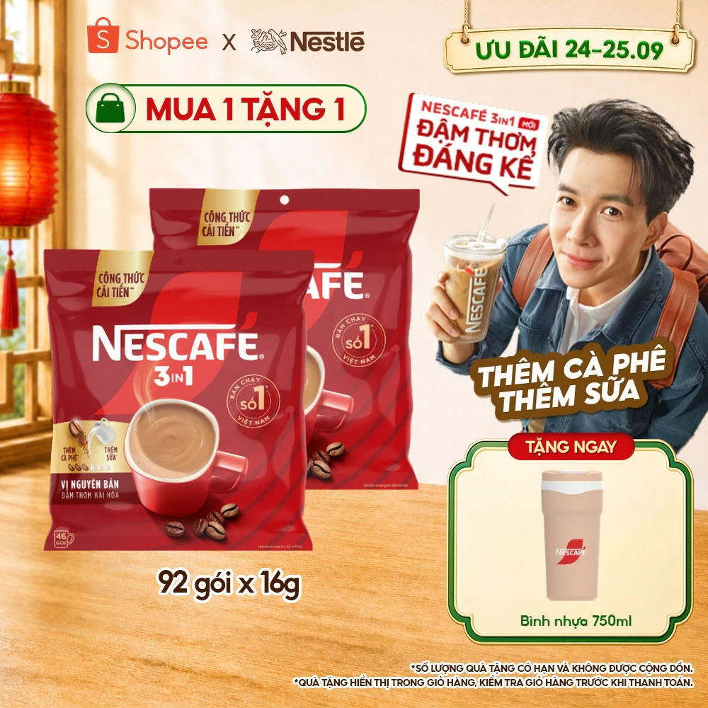 [CÔNG THỨC CẢI TIẾN] Combo 2 Bịch Cà phê Hòa tan NESCAFÉ VỊ NGUYÊN BẢN 46 gói - Đậm thơm hài hòa