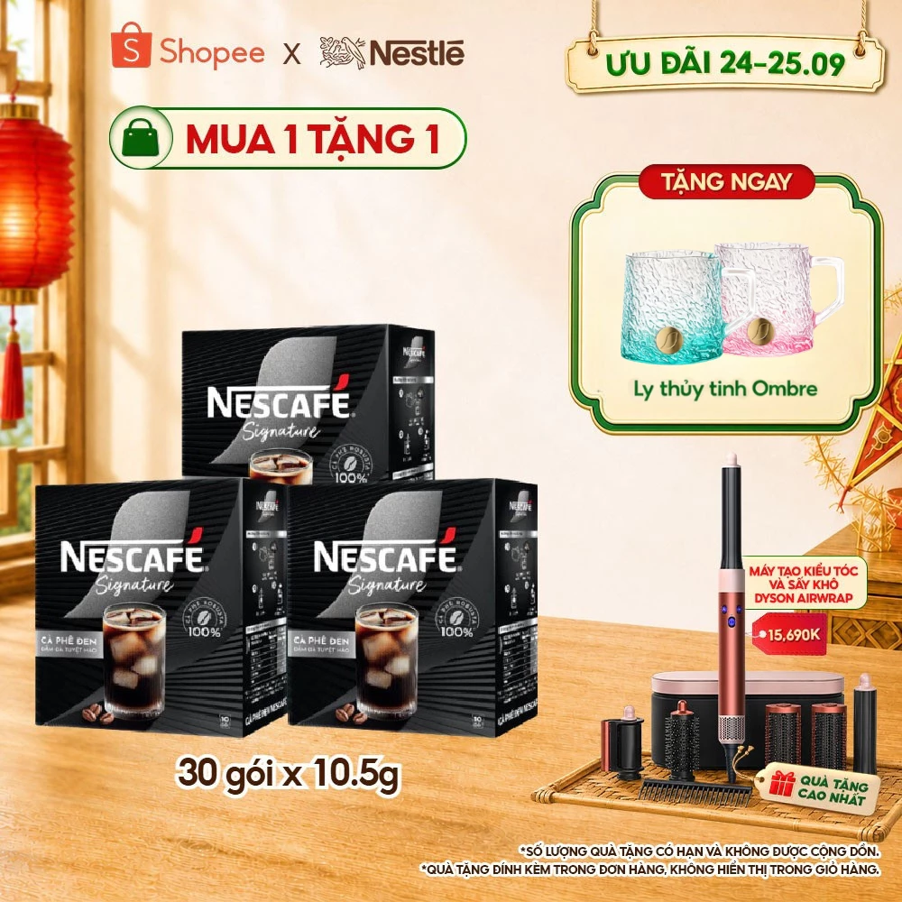 Combo 3 Hộp Cà phê đen hòa tan NESCAFÉ Signature Hộp 10 gói ĐẬM ĐÀ TUYỆT HẢO