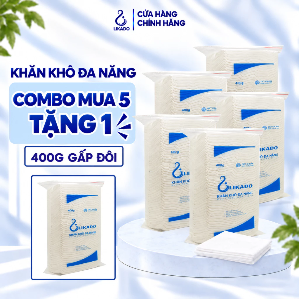 Khăn khô đa năng likado cho bé 400g kích thước 15x20cm (5 gói tặng 1)
