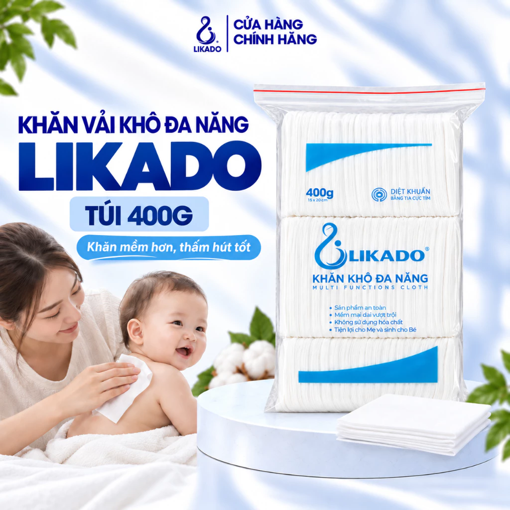 Khăn khô đa năng cho bé LIKADO 400g kích thước 15x20cm