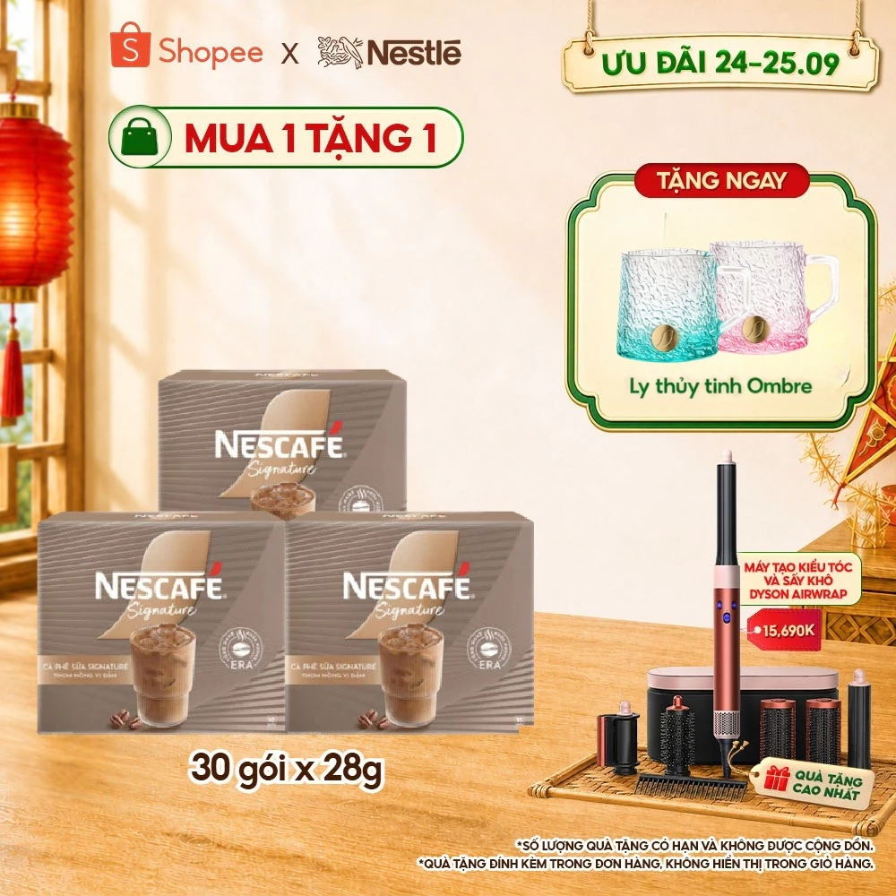 Combo 3 Hộp Cà phê sữa NESCAFÉ Signature Hộp 10 gói THƠM NỒNG VỊ ĐẬM