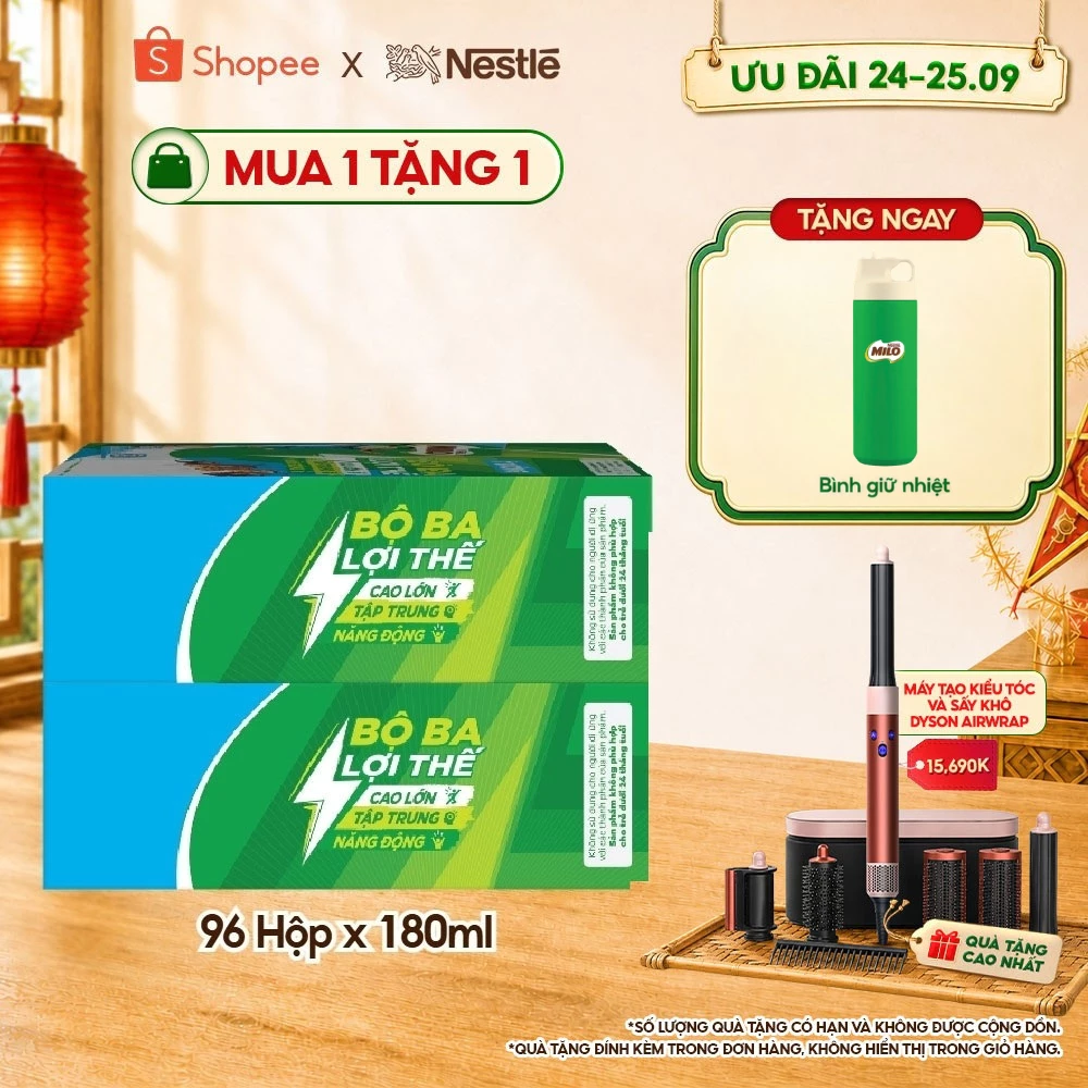 Combo 2 Thùng Sữa lúa mạch Nestle MILO ít đường (48 Hộp x 180ml)