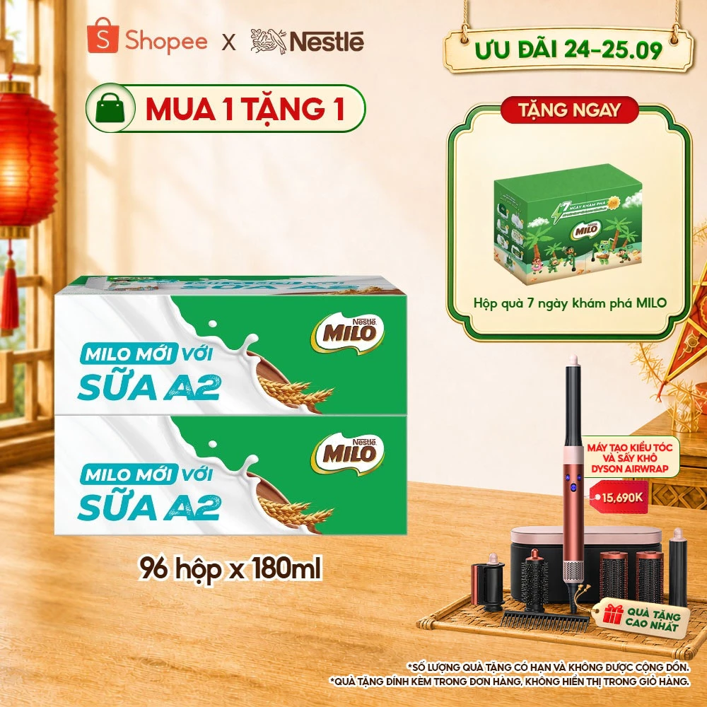 Combo 2 Thùng Sữa lúa mạch Nestle MILO A2 MỚI (48 Hộp x180ml)