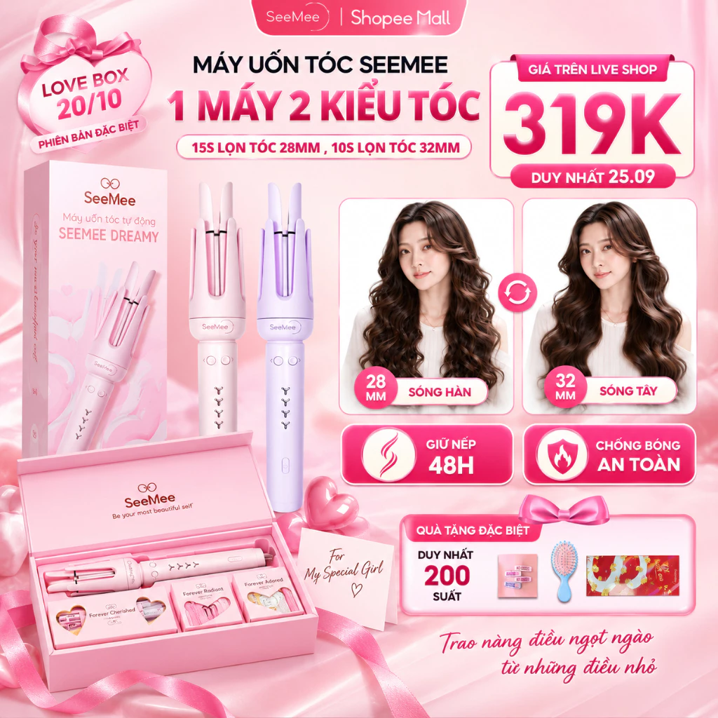 [Outlet S2] Máy uốn xoăn tự động SeeMee trục 32mm giúp tóc bóng mượt, bảo vệ tóc, quà tặng 20/10 cho người yêu, LIS
