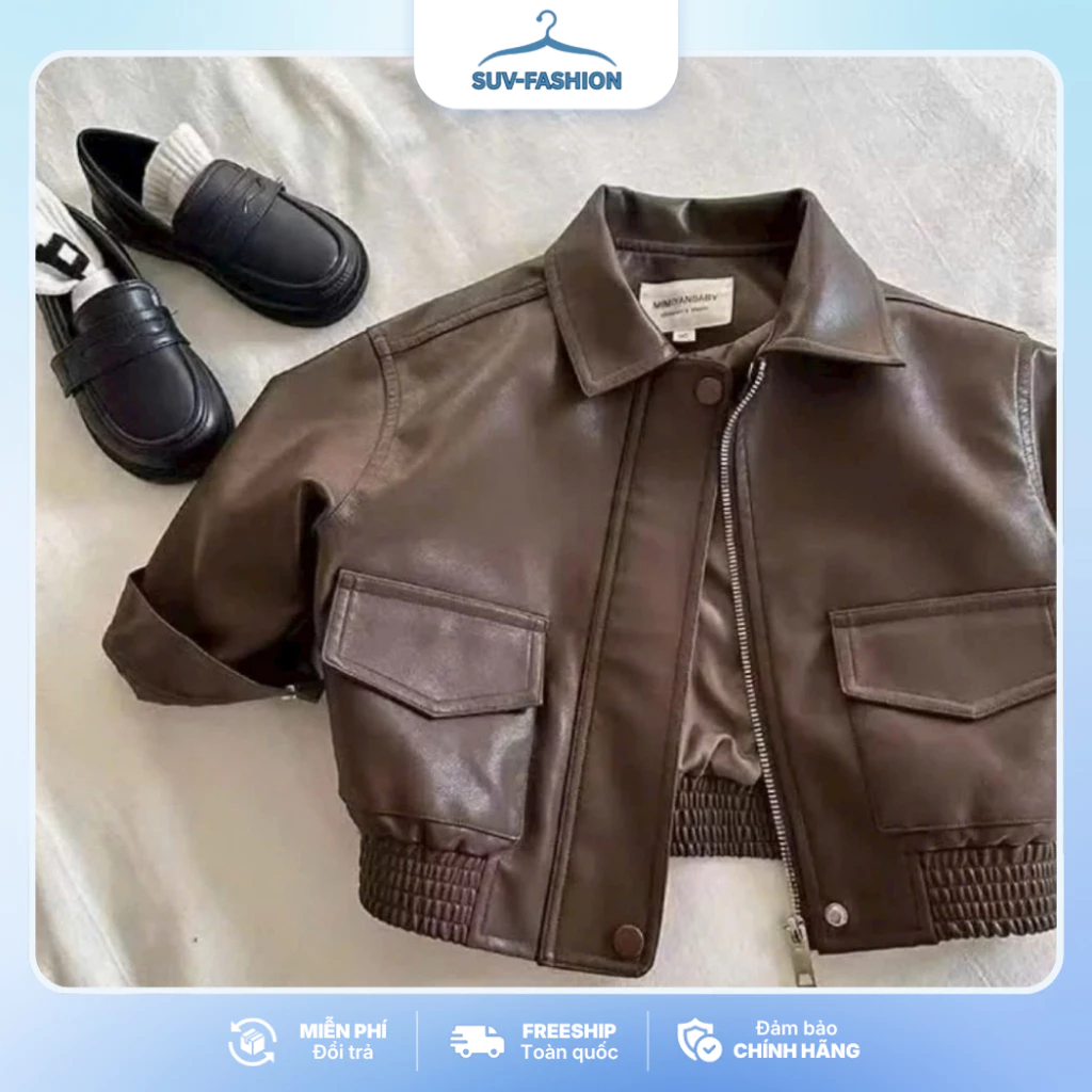 Áo Khoác Da Trẻ Em Bé Trai Bé Gái – Áo Jacket Da Thời Trang Cho Bé Cá Tính, Dài Tay
