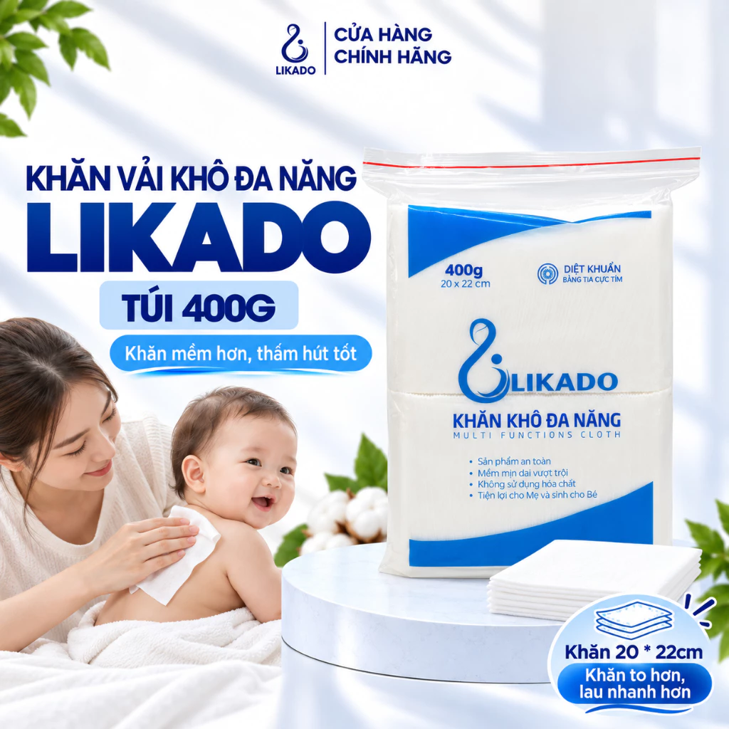 Khăn khô đa năng cho bé likado 400g (20x22)(1 gói)