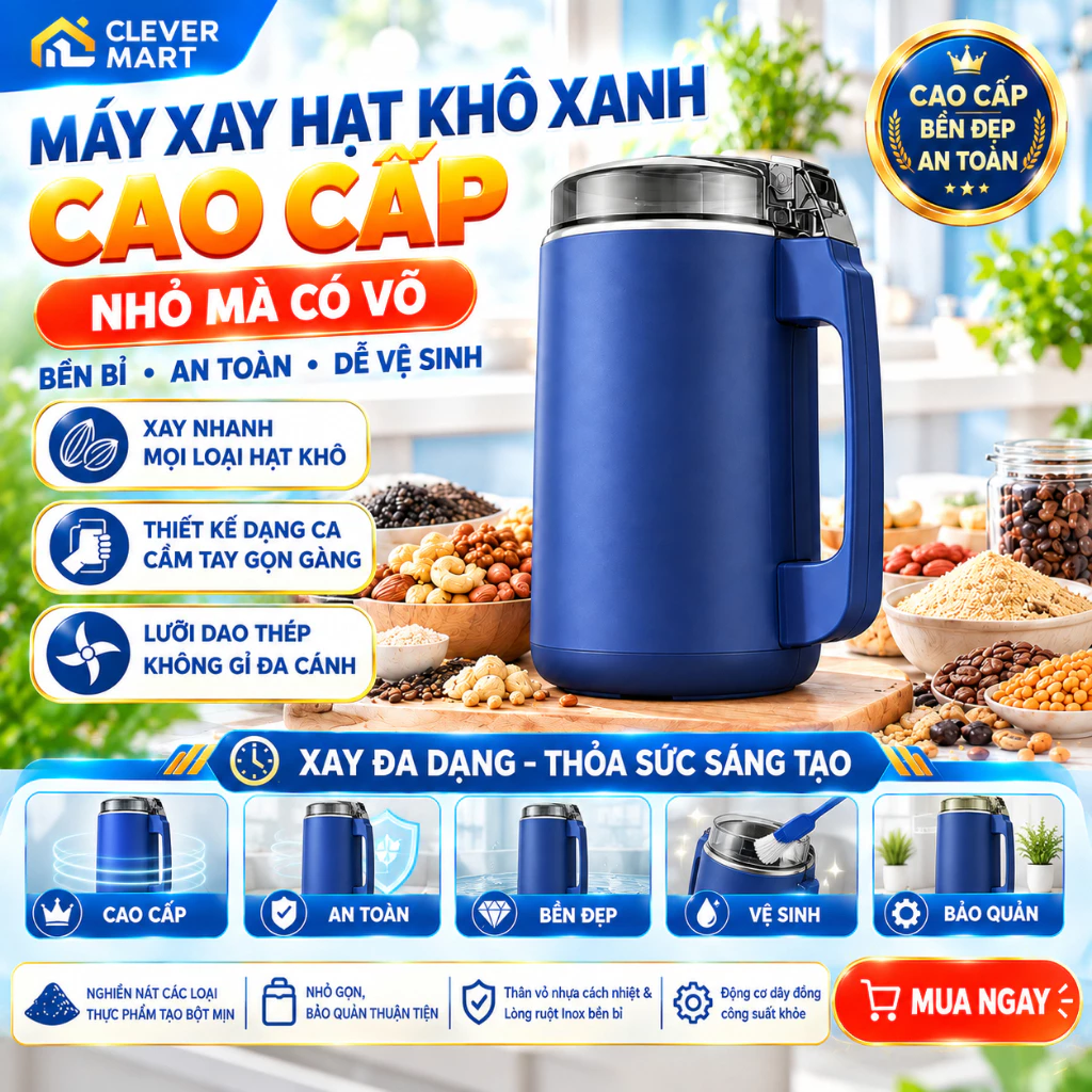 Máy Xay Hạt Khô Đa Năng Mẫu Mới Công Suất 300W 8 Lưỡi, Xay Các Loại Hạt, Đồ Khô, Coffee, Ngũ Cốc Không Ồn