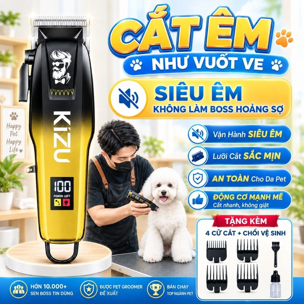 Tông Đơ Cắt Lông Thú Cưng Chuyên Dụng Kizu K958, Máy Cắt Lông Chó Mèo Êm Nhẹ, Không Giật Lông