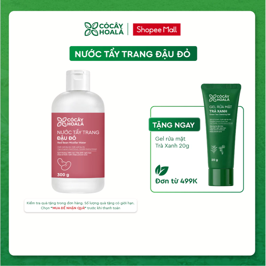 Nước Tẩy Trang Đậu Đỏ Cỏ Cây Hoa Lá 300g Giúp Làm Sạch Dịu Nhẹ, Góp Phần Ngăn Ngừa Mụn