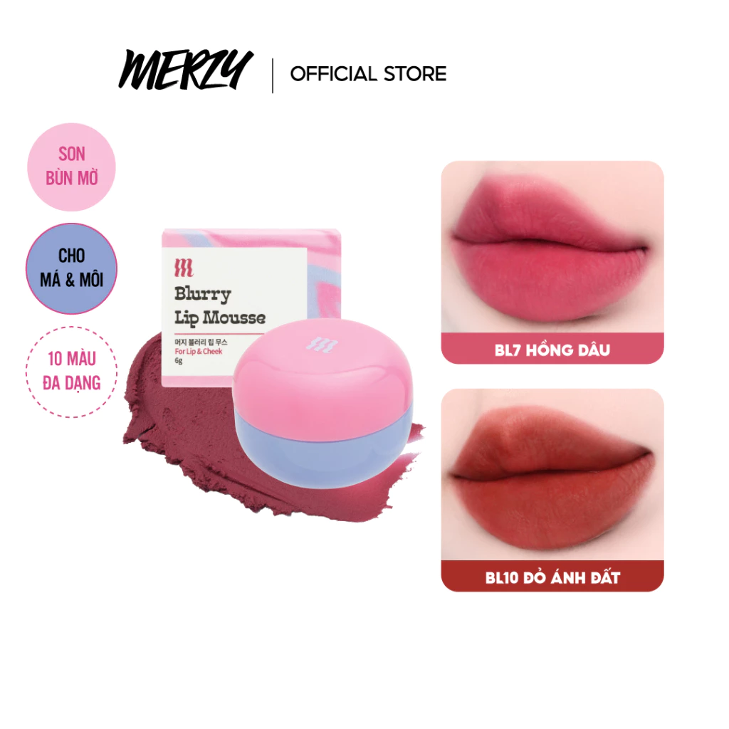[FLASH DEAL 49K] Son Kem Bùn Merzy Blurry Lip & Cheek Mousse 6g (Date 07/2027)