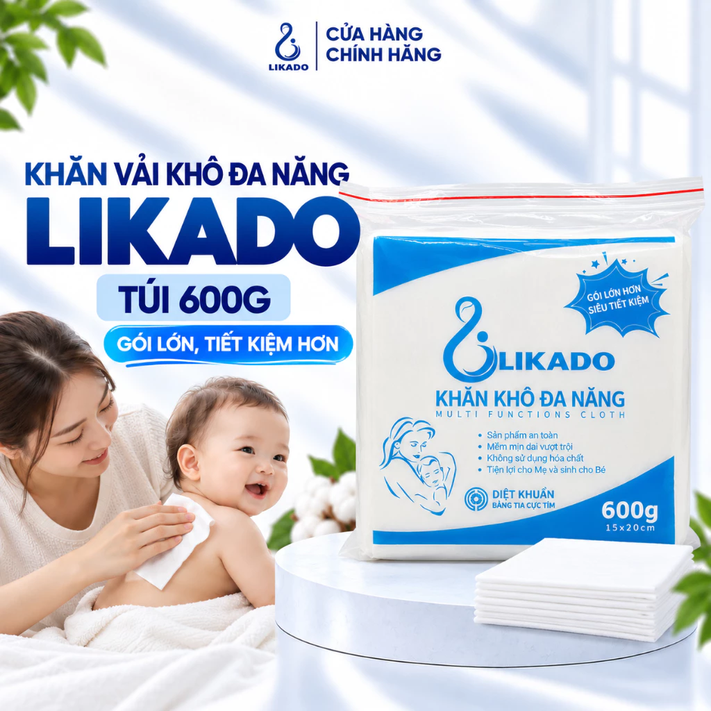 Khăn khô đa năng cho bé LIKADO 600g (15x20)(1 GÓI)