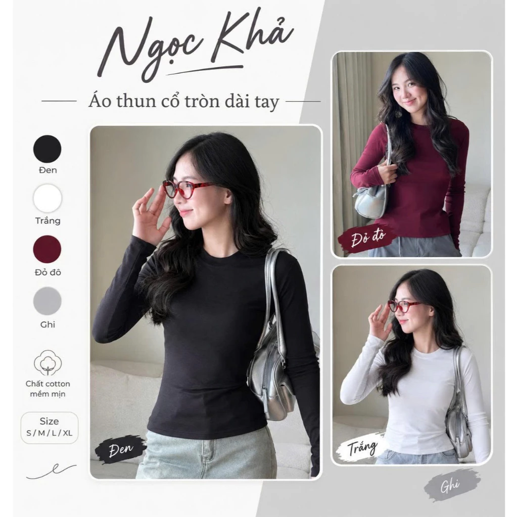 Áo Thun Nữ Dài Tay Cổ Tròn Cotton Mềm Mịn Dáng Ôm Tôn Dáng Phong Cách Hàn Quốc A42