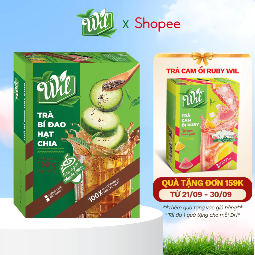 Trà bí đao hạt chia Wil bột trà hòa tan thanh nhiệt có sẵn hạt chia tốt cho cơ thể hộp 12 gói